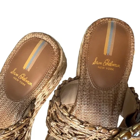 Sam Edelman Woven Raffia Platform Slides Beaded‎ Details Espadrille 7.5 Sandals - Picture 5 of 6